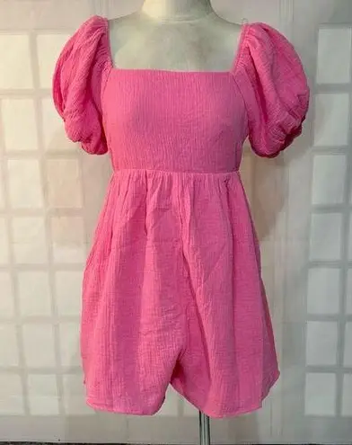 &merci &merci Pink puff sleeve smocked loose fit Romper Size Medium