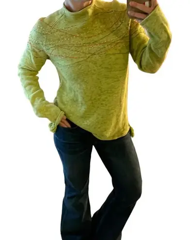 Coldwater Creek sweater MEDIUM green orange embroidery long sleeve tassels