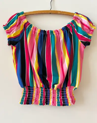 Free Kisses Rainbow Off The Shoulder Crop Top