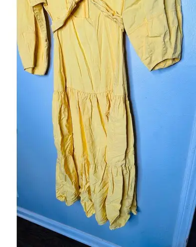 Derek Lam COLLECTIVE Yellow V-Neck Hourglass Twist Front Tiered Mini Dress 36