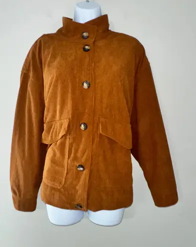 Bagatelle Collection Women's 1X Corduroy Jacket Button Front Collared Copper Brown