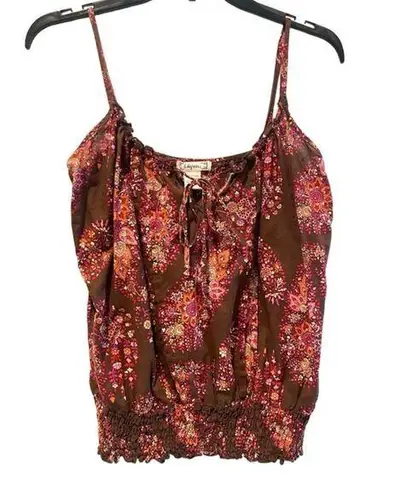 6 Degrees Floral Tank with Smocked Waistline Brown Pink Women’s Large