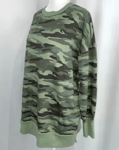 Caslon New Camo Print Side Slit Oversized Sweatshirt Cotton Crewneck Green