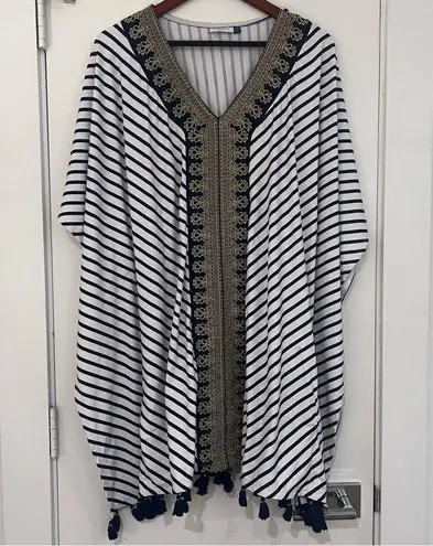 Cabana Life Navy and White Stripped Caftan with Gold Embroidery Size undefined