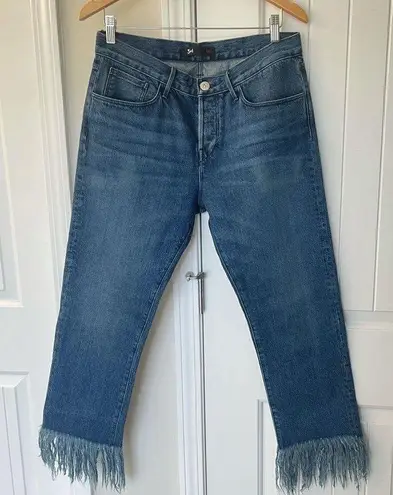 3x1  Lima Crop straight leg fringe high rise jeans