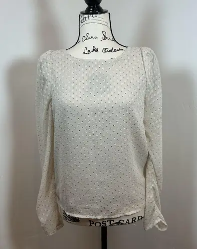 Dress Forum Cream Black Dot Puff Sleeve Sheer Blouse Top Women's Small S