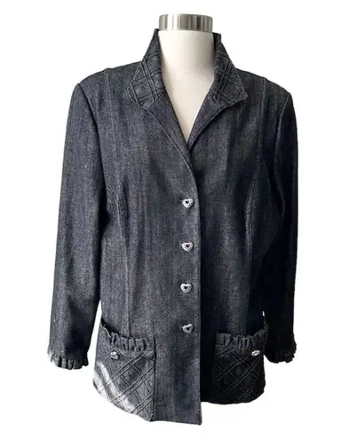 St. John Sport Dark Denim Ruffle Jacket Black Size L