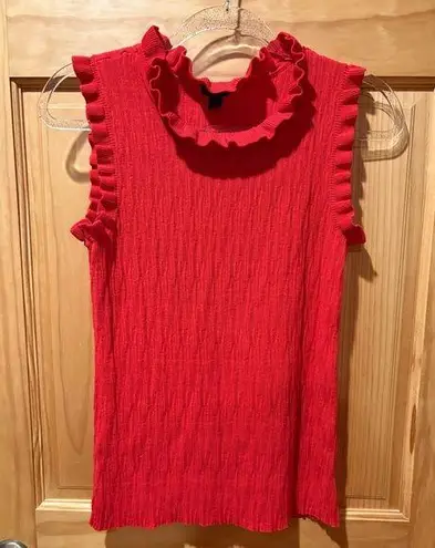 Ann Taylor Factory sleeveless sweater ruffled collar and arm openings Red Wmns L Size L