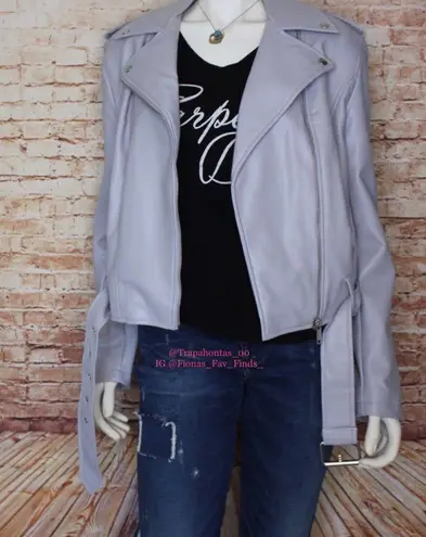 Bagatelle | Grey/Lavender Belted Moto Jacket