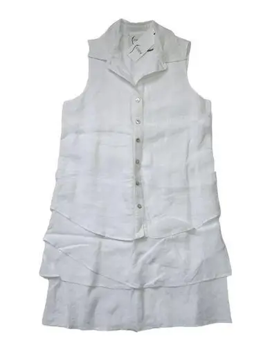 NWT Finley Sleeveless Jenna in White Linen Sleeve Button Down Shirt Dress L Size L