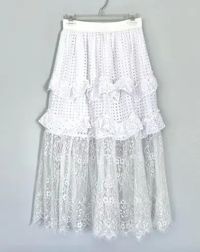 Senlis Lila White Eyelet & Lace Midi Skirt NWOT Size M