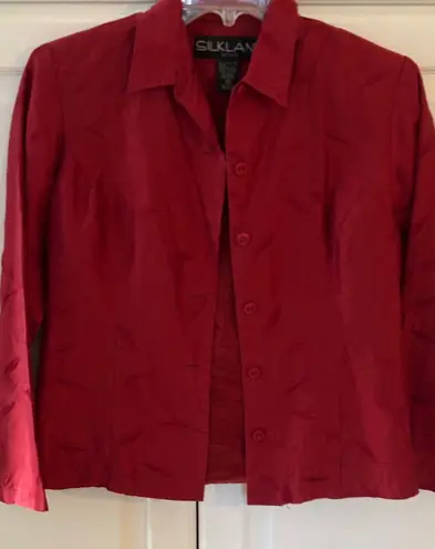 SILKLAND Petite Red Embroidered Silk Blazer Jacket Women's Size 2P