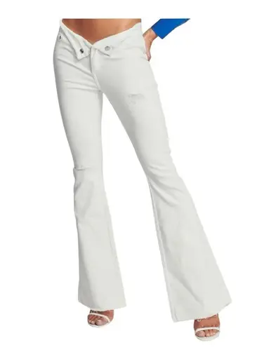 SER.O.YA Low Rise Flare White Distressed Raw Hem Jeans NWT sold out Size 29