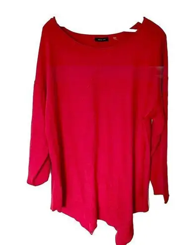 Verve Ami Womens Size 1X Fuschia Pink Red Long Sleeve Asymmetrical Sweater
