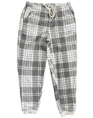 Aerie NWT  Snowed In Fuzzy Jogger Plaid Pant Size M Gray