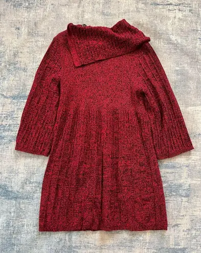 Style & Co  Heathered Red Black Foldover Cowl Neck Tunic Sweater Dress Large