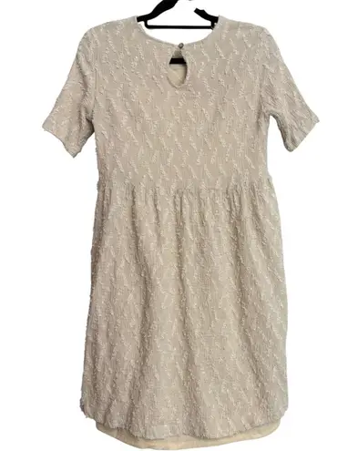Hidden Alley Women's Small Beige Textured Short Sleeve Dress with Pockets