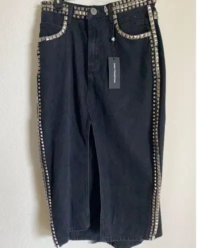 One Teaspoon  BLACK OAK STUDDED ROCKO LONG LENGTH DENIM GOTHCORE SKIRT SIZE 26/4