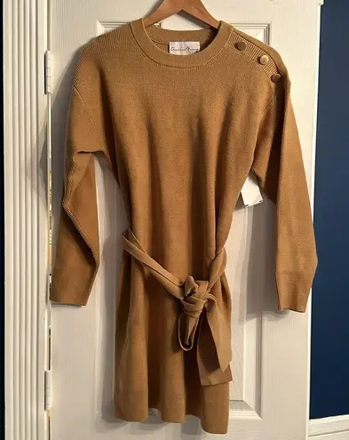 Charles Henry NEW  Long Sleeve Belted Mini Sweater Dress in Camel - size M