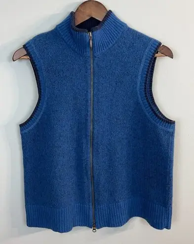 Duluth Trading Co Vest L Womens Blue Lambswool Cotton Knit Full Zip Sleeveless Size L