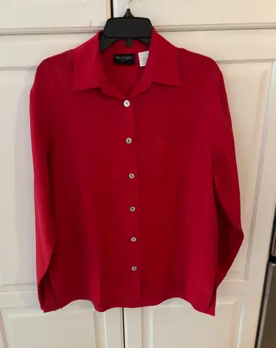 BAY STUDIO Career Red Silk Button Up Long Sleeve Collared Shirt Top Women's L Size L