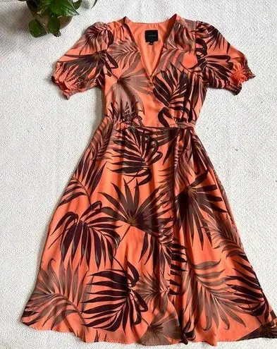 Alex Marie Palm Leaf Tropical Print Midi Wrap Dress Size 4