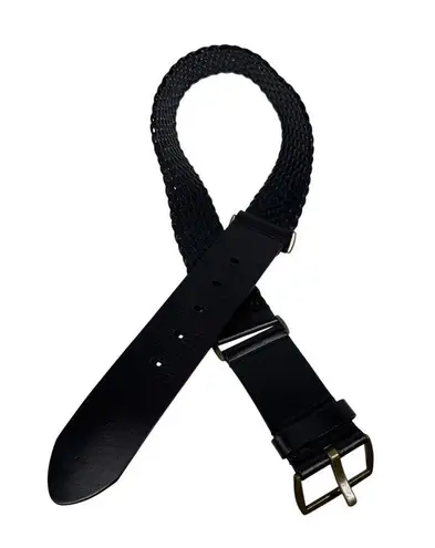 Ann Taylor LOFT Belt Women XS Black Brass Leather Woven Closet Staple Boho Y2K