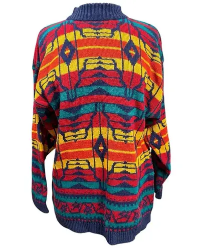 Vintage Laureen E. Ong Geometric Knit Sweater Western Print—Women’s Size L Blue Size L