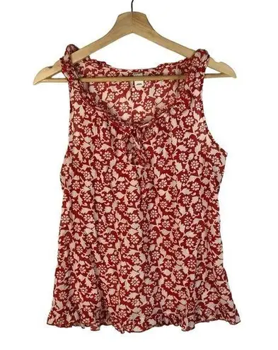 Old Navy  Red & White Floral Ruffle Neck Tank Top M