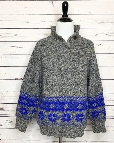 Vintage Segue Gray & Blue Fair Isle Wool Sweater Size Medium