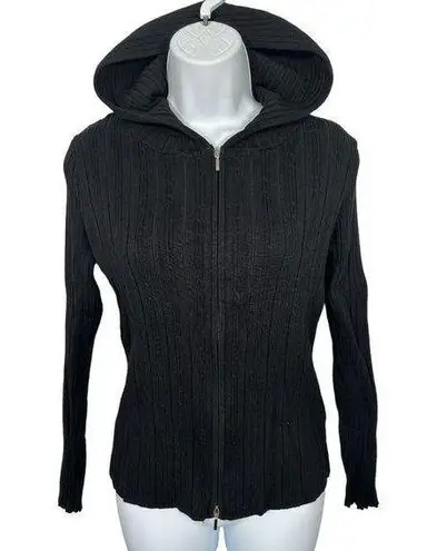 Y2K Belldini Womens Medium Hoodie Long Sleeve Top Black Stretch Full Zip