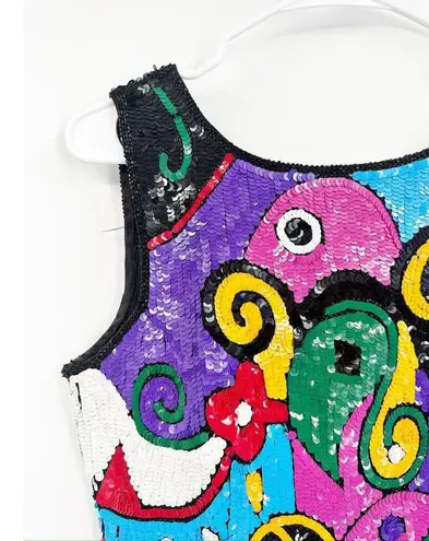 Laurence Kazar Sequined Pop Art Multicolor Sleeveless 80s Vintage Sheath Dress