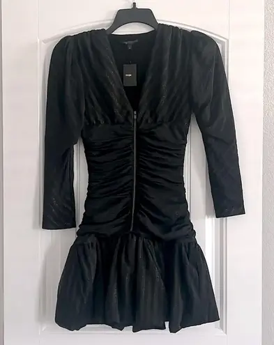 Maje Ralone Mesh Polka-Dot Metallic Flecked Striped Dress, Size 1 (S) NWT $570