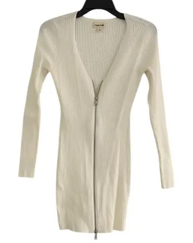 Open Edit Nordstrom White Ribbed Long Sleeve Zip Front Sweater Mini Dress Small