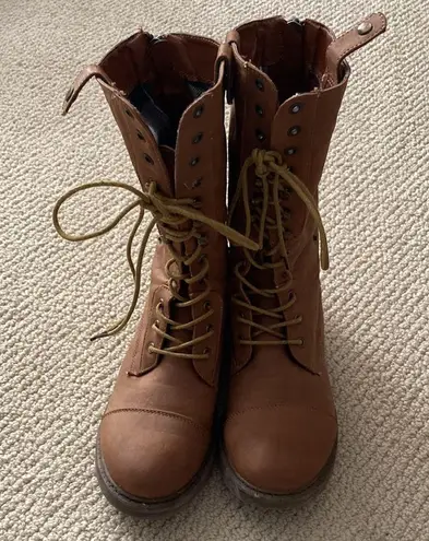 Cathy Jean Vegan Leather Brown Convertible Lace-Up Combat Boots Size 8 GUC