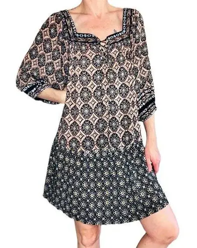 Angie NWT  Women’s Mini Geometric Printed Boho Hippie Puff Sleeve Dress