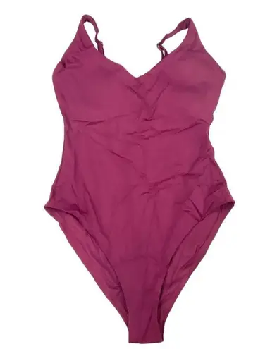 ANDIE  Swim Plum Baia Scoop Neck Cross Strap Back One Piece Swimsuit Sz L NWT