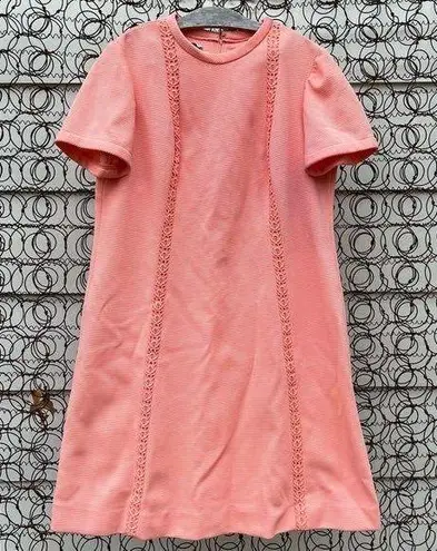 50s 60s House of Shroyers peach rib polyester crochet lace trim sheath dress Size XL