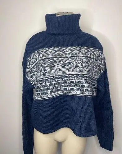 American Eagle  Women's Size XS Turtleneck Knit Pullover Sweater Blue Printed NWT