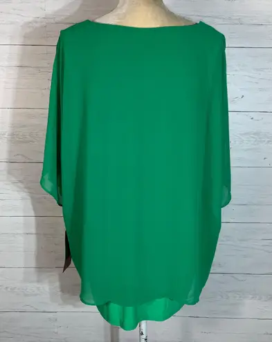 Nina Leonard V-Neck Chiffon Overlay Top Bright Green size 1X NWT