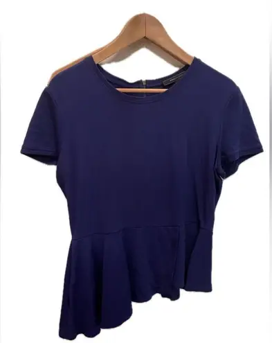 BCBG Max Azria Harlee Peplum Asymmetrical Top Blue Purple Size Large