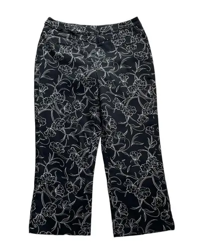 Investments Women Capri Pants Black White Cotton Size 6 Petite Floral Pockets u