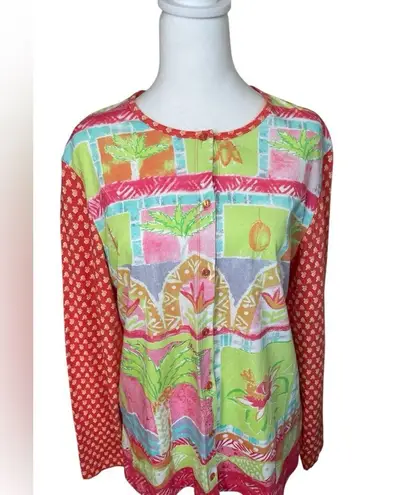 Tabi Womens Tropical Button Front Long Sleeve Shirt Large Vacation Beach Novelty