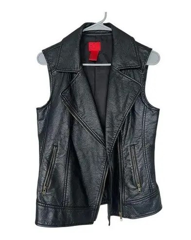 Christina Black Sleeveless Leather Vest with Wide Collar and Asymmetrical Zipper Size M