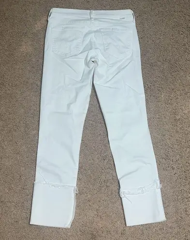 Mother Pony Boy Fray Cuffed Straight Leg Jeans Stayin’ Alive White 27