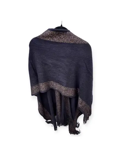 Kollie More Black Gold Glitter Open Front Wrap Shawl Poncho Sweater Fringe One Size NWOT