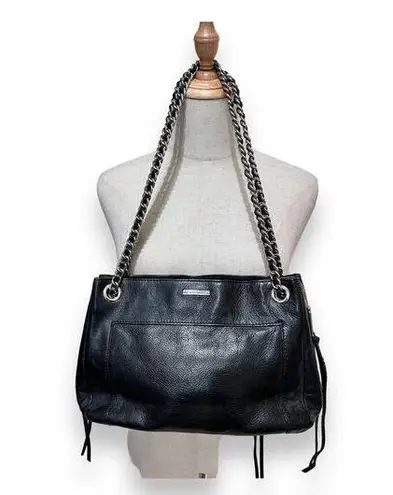 Rebecca Minkoff  Black Leather Shoulder Bag Silver Chain Two Way Purse Tassels