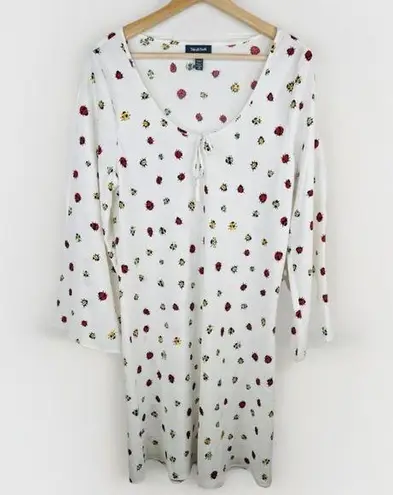 Modcloth  Women's White with Ladybug Print A-Line Mini Dress Size L Bell Sleeve