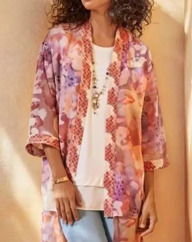 Soft Surroundings Topper Womens Large Pink Watercolor Longline Boho Flowy Resort - Image 1