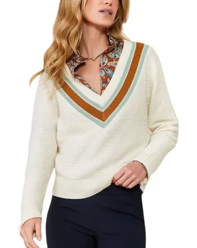 Spartina 449 Cream V Neck Pullover Stripe Cashmere Blend Sweater Women Size XXL